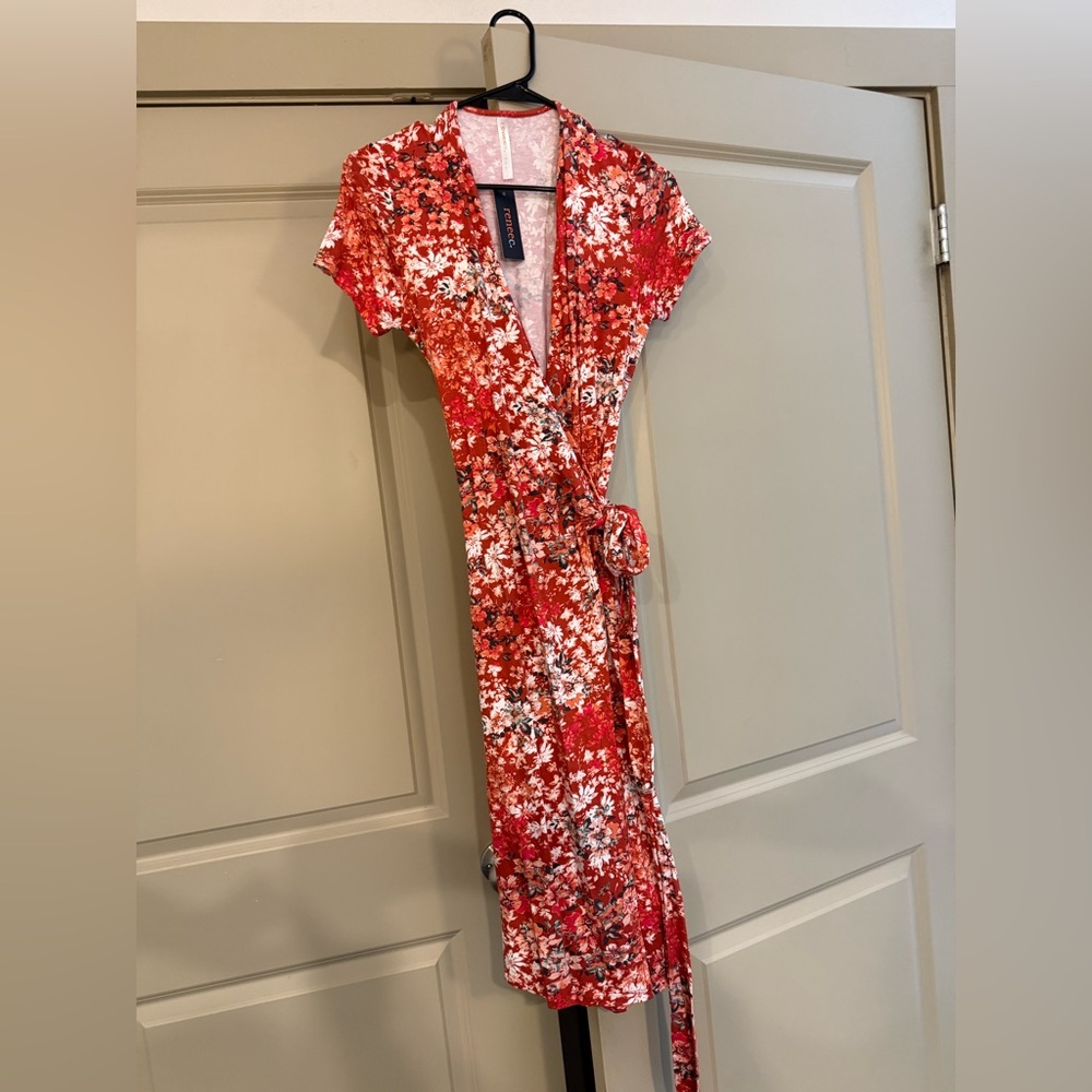 Renee C. Orange Pink Knee-Length Pencil Skirt with Wrap Tie - Picture 2 of 4